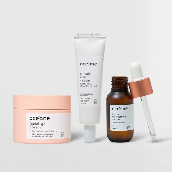OCEANE - Kit Pele Perfeita - Creme para Área Dos Olhos + Gel Hidratante + Sérum Facial Retinol e Niacinamida