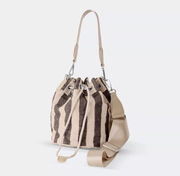 Bolsa Saco Com Linho. - Bege Claro & Marrom Escuro