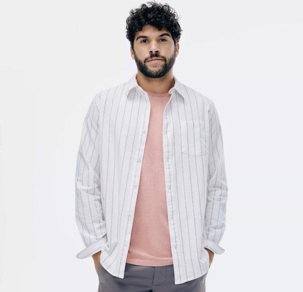 Camisa Hering Listrada. - Branca & Cinza