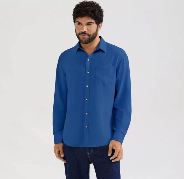 Camisa Em Linho Com Bolso. - Azul Royal. - Hering