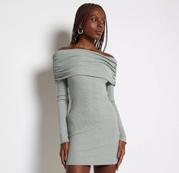 Vestido Curto Ombro A Ombro. - Cinza. - Zara