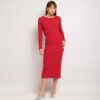 Vestido Midi Canelado. - Vermelho