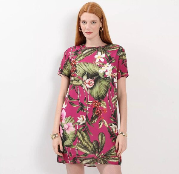 Lança Perfume - Vestido Curto Floral. - Pink & Verde Militar.