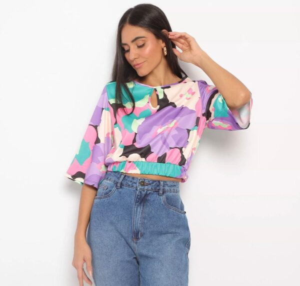 Lança Perfume - Cropped Texturizado. - Roxo & Verde Água