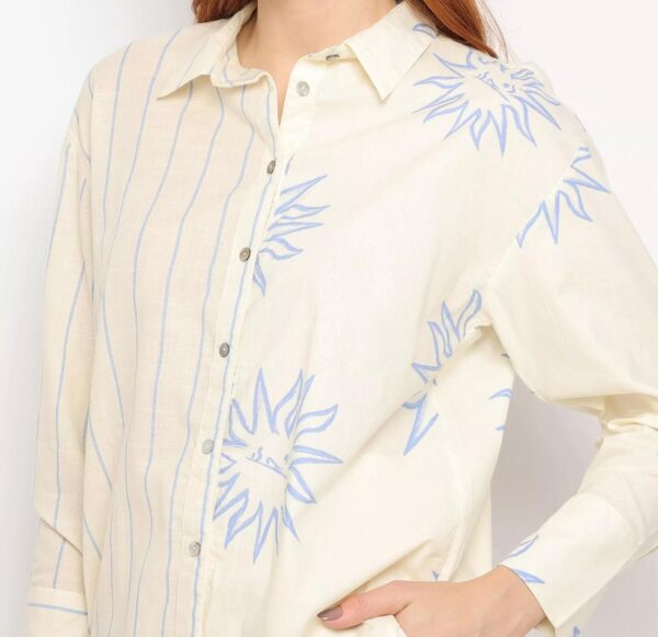 Camisa Sol. - Off White & Azul. - HERING FEMININO