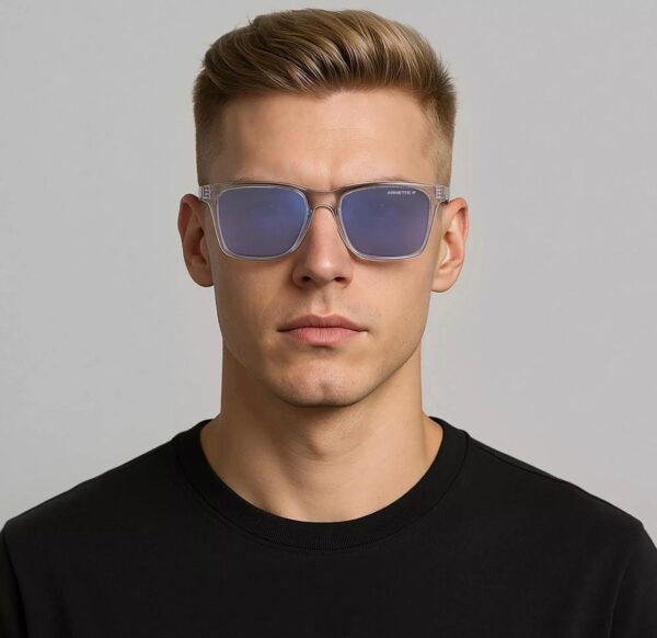 Óculos De Sol Retangular. - Incolor & Azul Escuro