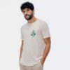 HERING - Camiseta Folhagens Com Linho. - Off White & Verde