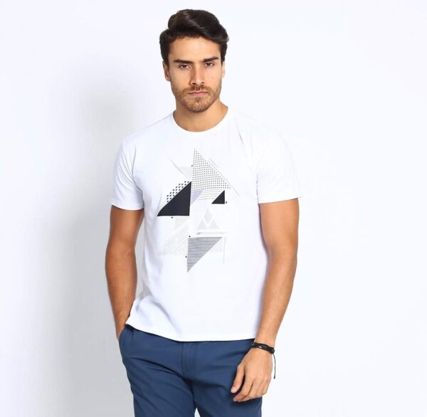 Camiseta Geométrica Em Tricô. - Branca & Preta