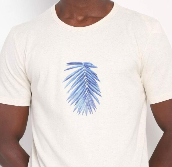 Camiseta Hering Com Linho - Azul Claro & Off White