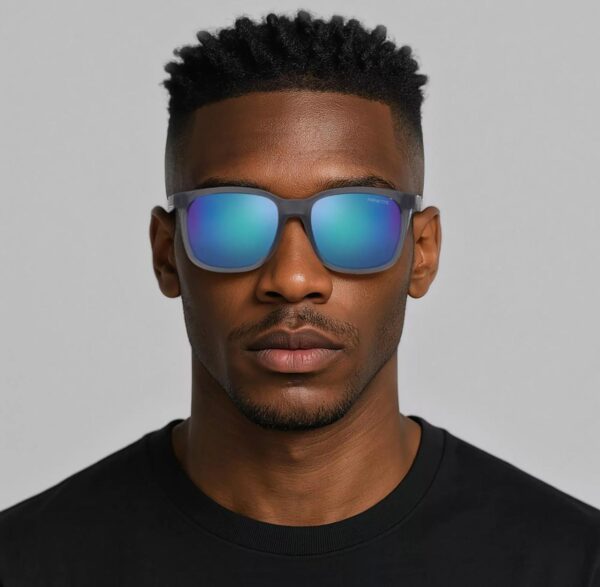 Óculos De Sol Retangular. - Cinza Escuro & Azul - 51