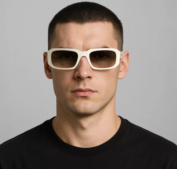 Óculos De Sol Retangular. - Off White & Marrom