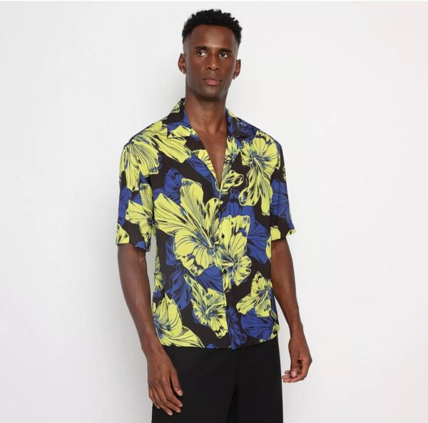 Zara - Camisa Floral. - Preta & Verde Limão.