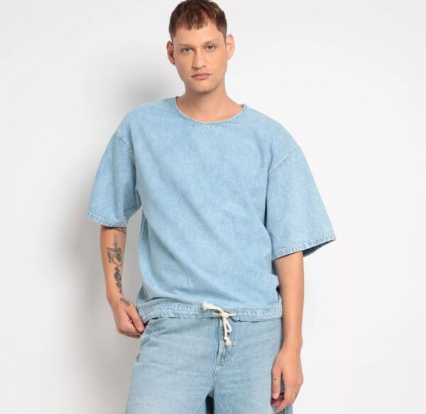 Zara - Camiseta Lisa. - Azul Claro.