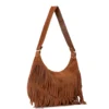 Luisa Rinaldi - Bolsa Feminina de Couro de Ombro Franja Bolsa de Couro Boho | Marrom