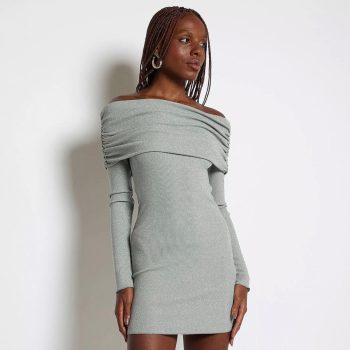 Vestido Curto Ombro A Ombro. - Cinza. - Zara