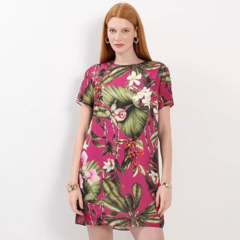 Lança Perfume - Vestido Curto Floral. - Pink & Verde Militar.