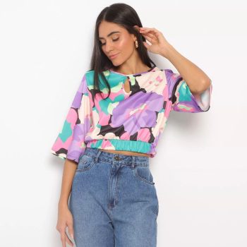 Lança Perfume - Cropped Texturizado. - Roxo & Verde Água