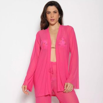 Cajubrasil - Kimono Curto Em Tule | Rosa Neon