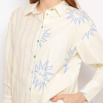 Camisa Sol. - Off White & Azul. - HERING FEMININO