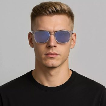 Óculos De Sol Retangular. - Incolor & Azul Escuro