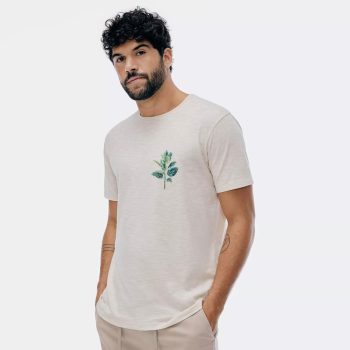 HERING - Camiseta Folhagens Com Linho. - Off White & Verde