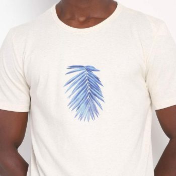 Camiseta Hering Com Linho - Azul Claro & Off White