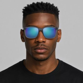 Óculos De Sol Retangular. - Cinza Escuro & Azul - 51