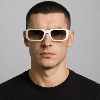 Óculos De Sol Retangular. - Off White & Marrom