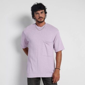 Zara - Camiseta Texturizada Com Bolso. - Lilás.