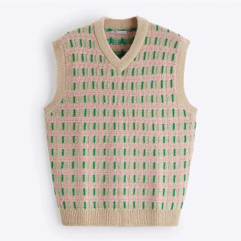 Zara - Colete Em Tricô. - Bege Claro & Verde.