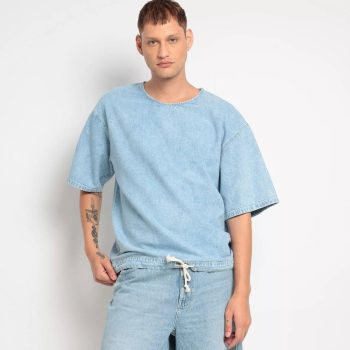 Zara - Camiseta Lisa. - Azul Claro.