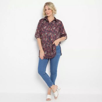 Morena Rosa - Camisa Com Botões. - Marrom Escuro & Vinho