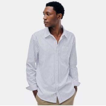 Camisa Listrada Com Linho. - Azul Claro & Cinza