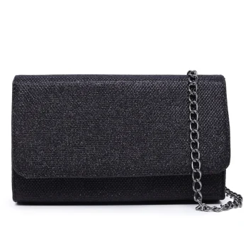 Bolsa Clutch De Mão Feminina Com Glitter Brilho Preto - Carmelo Shoes