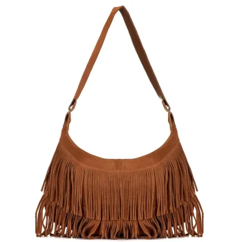 Luisa Rinaldi - Bolsa Feminina de Couro de Ombro Franja Bolsa de Couro Boho | Marrom